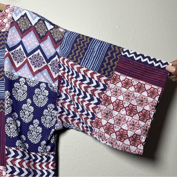 J. Jill Pure Women Top Small Organic Cotton Patchwork Boxy Half Sleeve Lagenlook - Picture 2 of 8